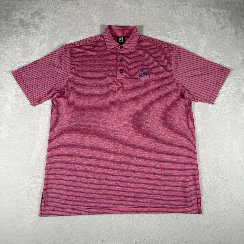 Footjoy Polo Shirt Men Size L Raspberry Striped Short Sleeve Stretch FJ EUC